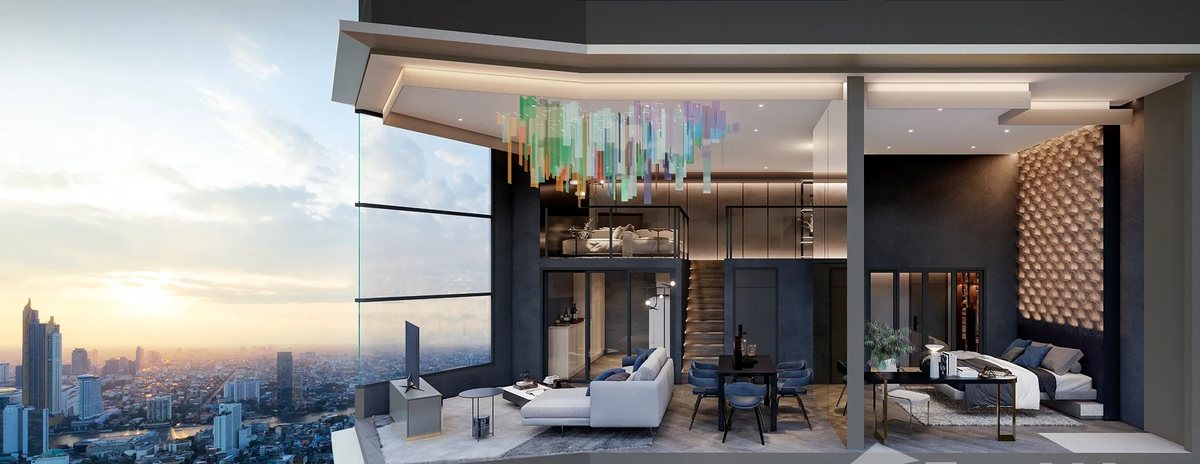 Residence terrace and living area at sunset