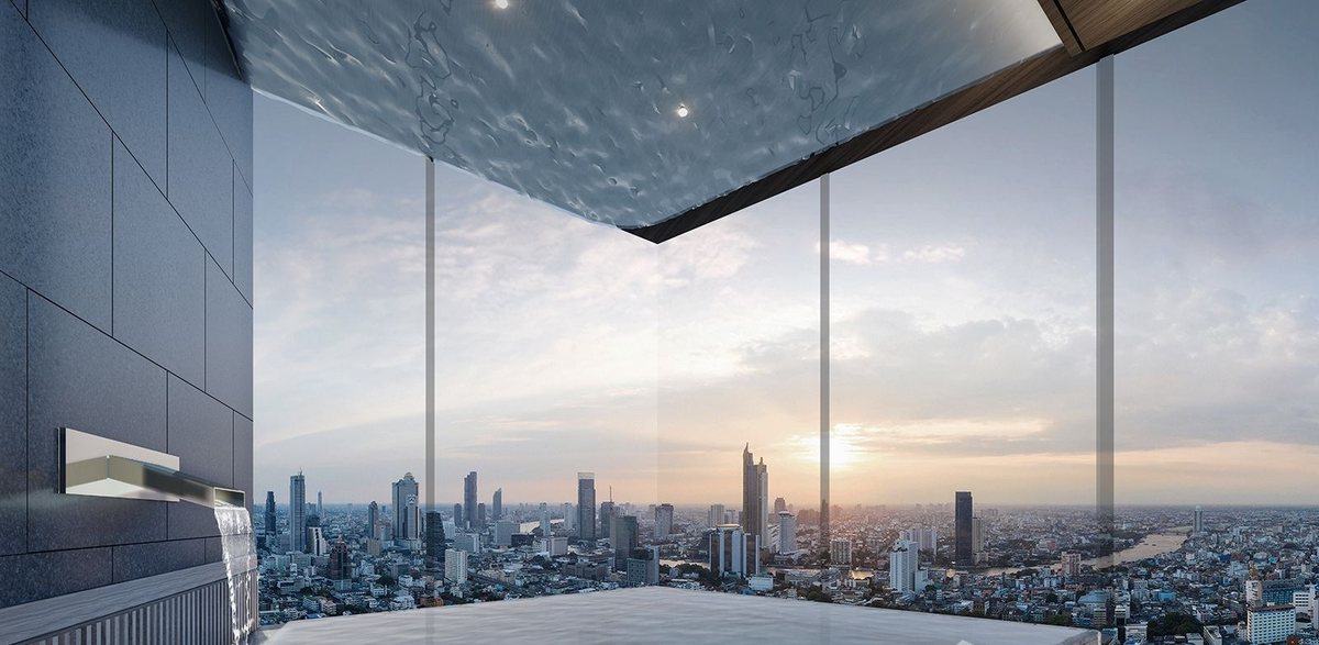Sky pool with a glass edge and city views