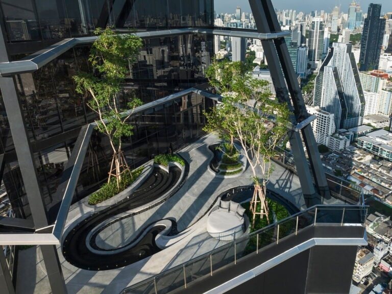 Rooftop garden terrace seen from above